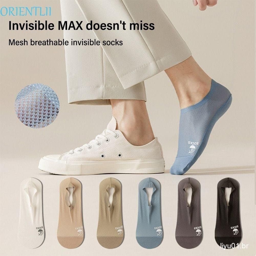 ORIENTLII 2 Pares De Meias Invisíveis , De Seda Gelada De Malha Vazada No Tornozelo De Corte Baixo Masculinas De Absorçã