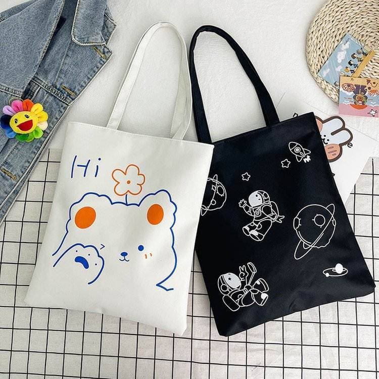 Versão coreana grande capacidade lona sacola feminina inverno novo estilo japonês mochila dos desenhos animados arte est