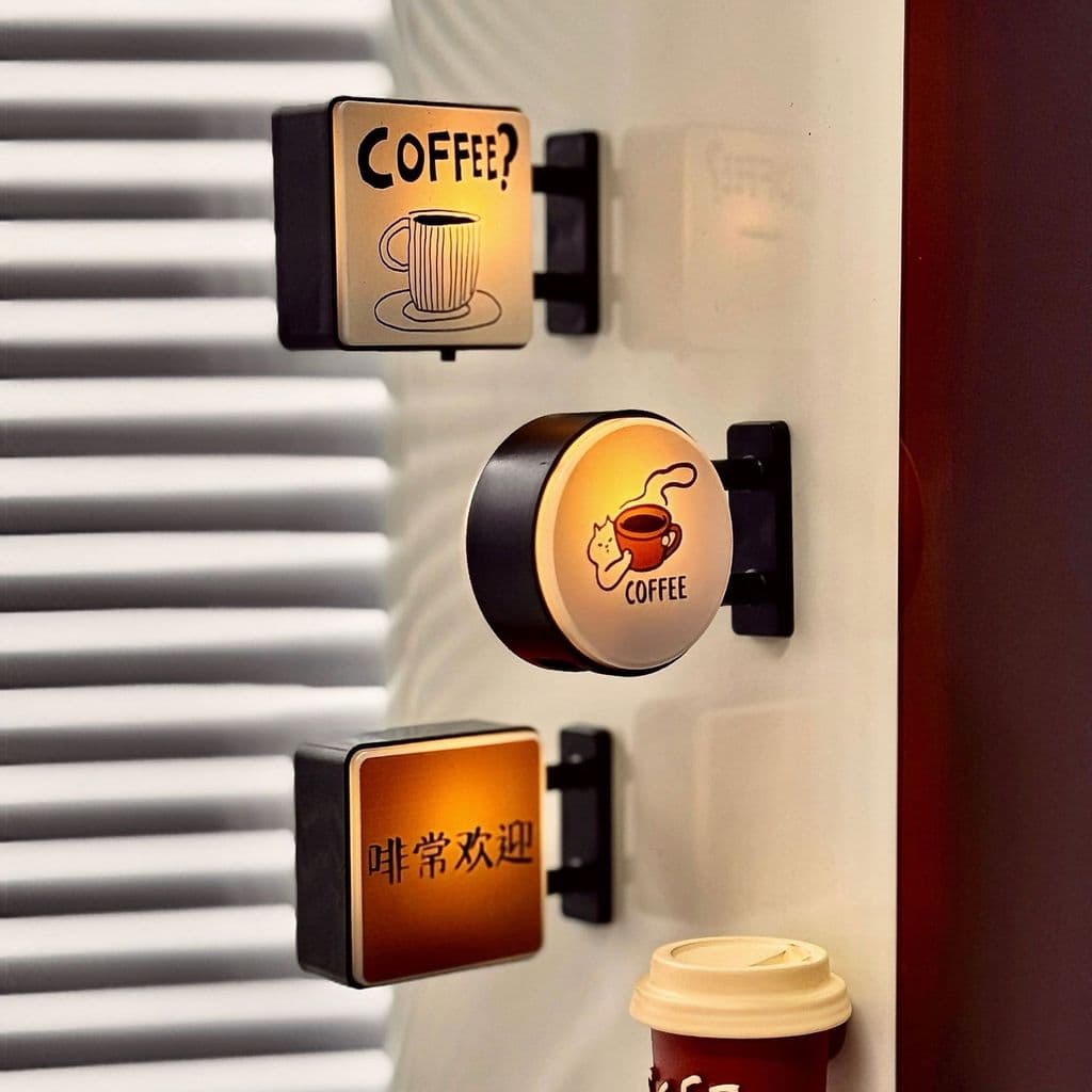 Mini display luminoso de ambiente, luz de canto brilhante para marca de café, luz adesiva magnética para decoração de ge