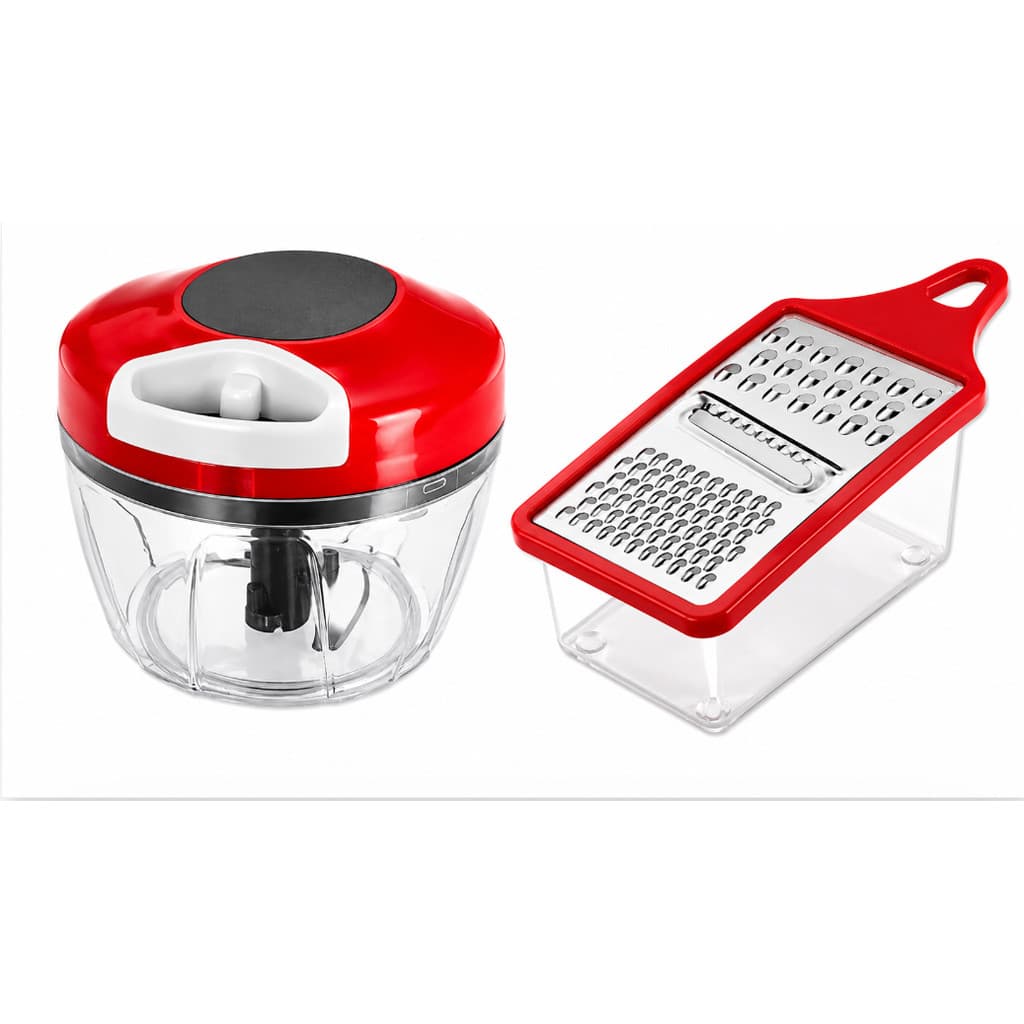 Kit Processador Manual de Legumes e Temperos + Ralador Inox