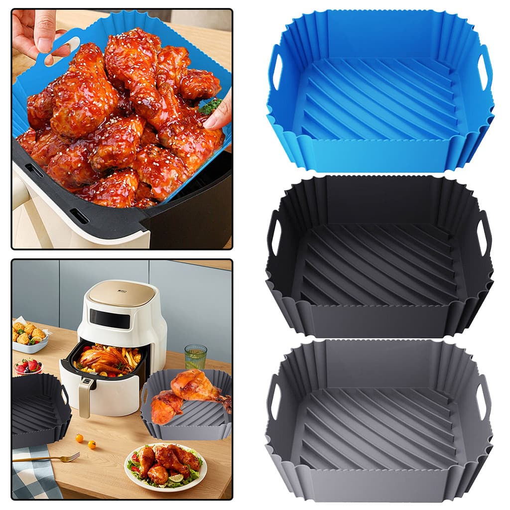 [wisdomt] 2 Unidades De Cesta De Silicone Para Fritadeira De Ar , Pote Quadrado Antiaderente , Forro Assar , Bandeja De