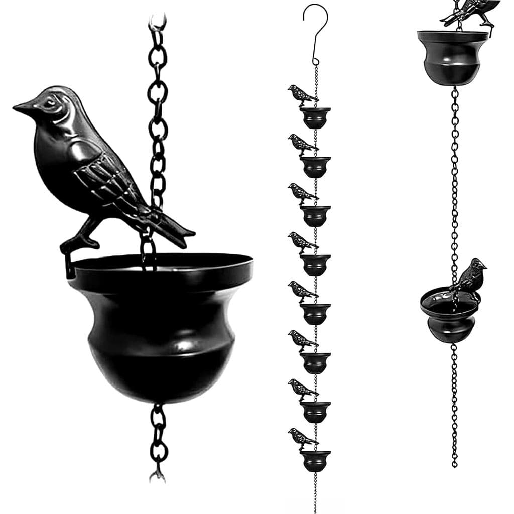 Corrente de Chuva com Pássaros de Metal para Decoração Externa, Corrente para Água da Chuva para Calhas, 1,00 m de Compr