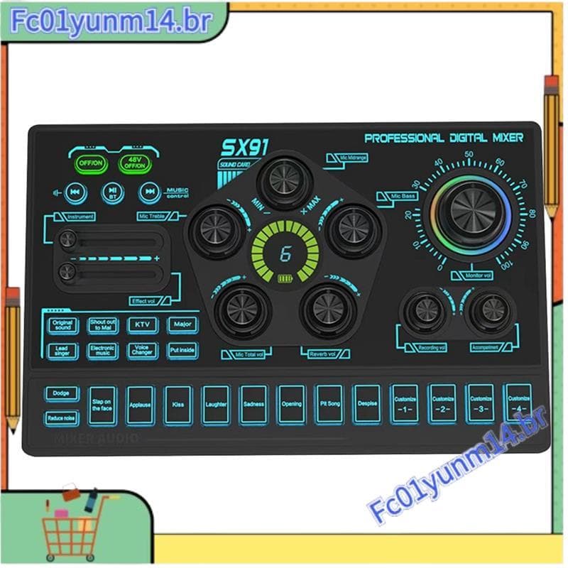 SX91 Placa De Som Ao Vivo USB Mixer Profissional Amplificador De Console De Mixagem De Áudio Para Cantar PC Laptop Celul