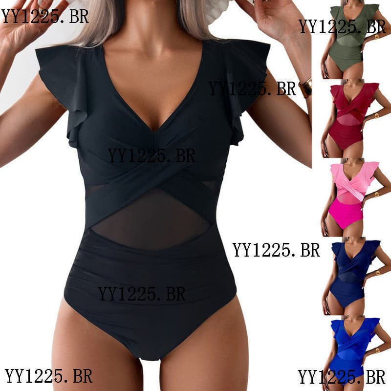 Novo Maiô Feminino Desportivo - Babado, Renda Malha Transparente, Secagem Rápida, Moda Verão Conjunto Praia