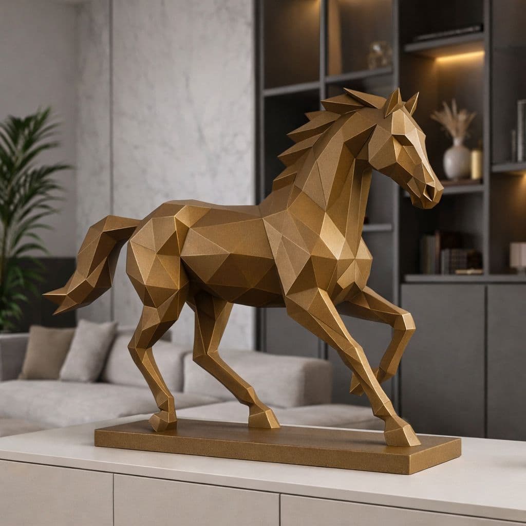 Escultura Cavalo Decorativo Geométrico Moderno Estátua Premium para Sala, Escritório e Decoração Luxo