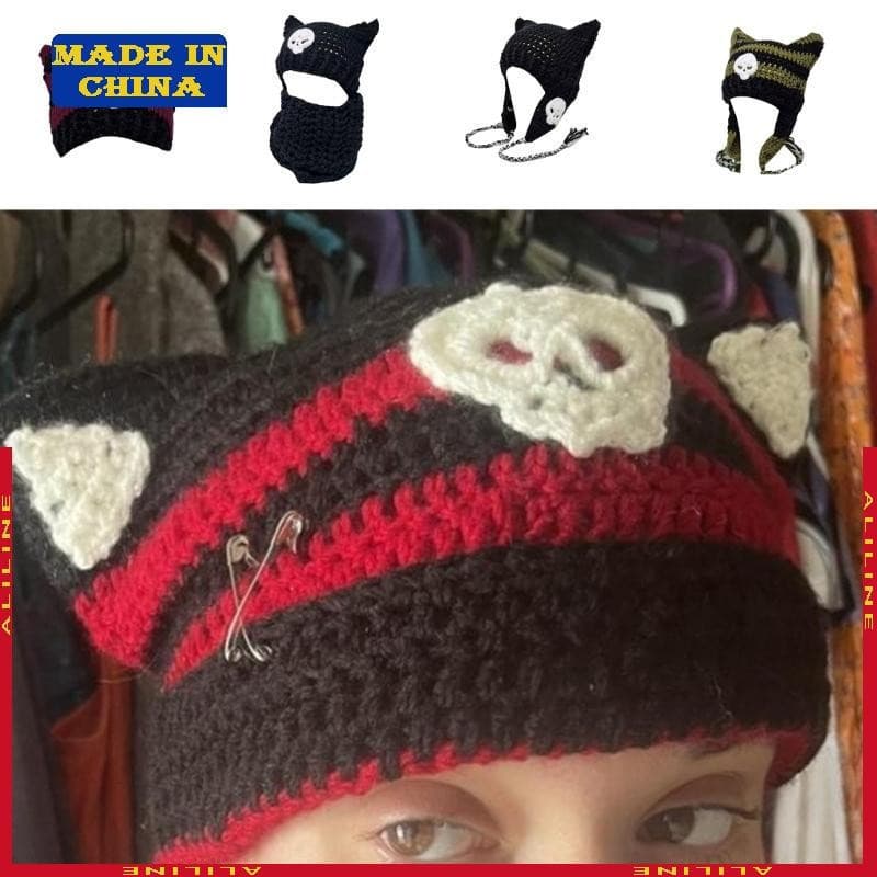 Popular Chapéu Feminino Gorro Tricô Orelha Gato Adolescentes Quente Inverno