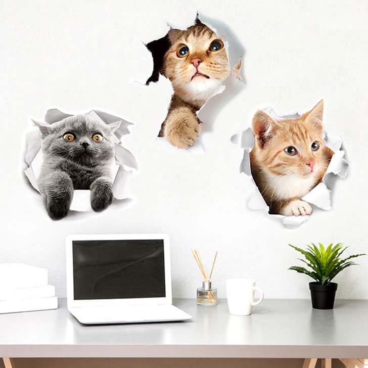 3D bonito gatinho adesivos de parede quarto cabeceira menina coração decoração do quarto adesivos de banheiro