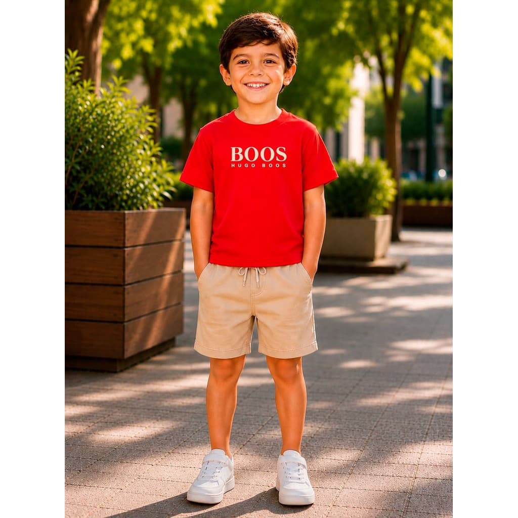 Conjunto Short Com Bolso Safari  e Camiseta Algodão Conjunto Infantil OOS Moda Teen Kids