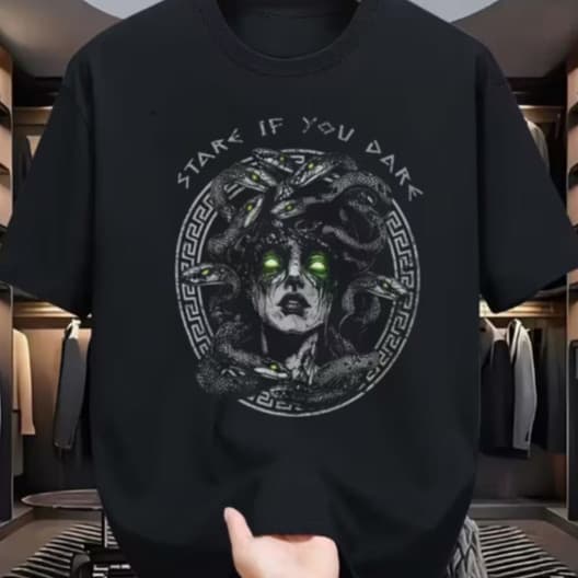 Camiseta Unissex Medusa Mitologia Streetwear Gótica Alternativa T-Shirt Oversized Preta