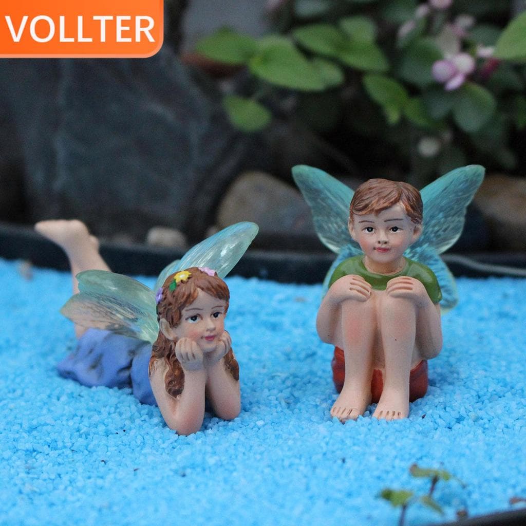 Estátua De Jardim De Fadas Em Miniatura , Menino , Menina , Suprimentos , Escultura , Fada
