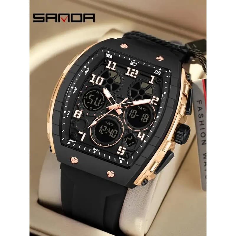 Relógio Digital Analógico Masculino, Relógio Digital Esportivo Casual com Mostrador Luminoso e Função de Alarme, Relógio