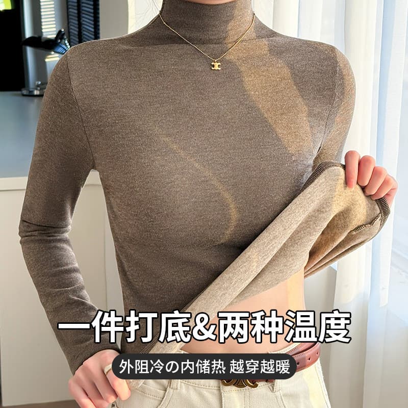 Mulheres outono inverno Bottoming topo quente de manga comprida novo estilo fino-ajuste mais magro olhar cor sólida All-