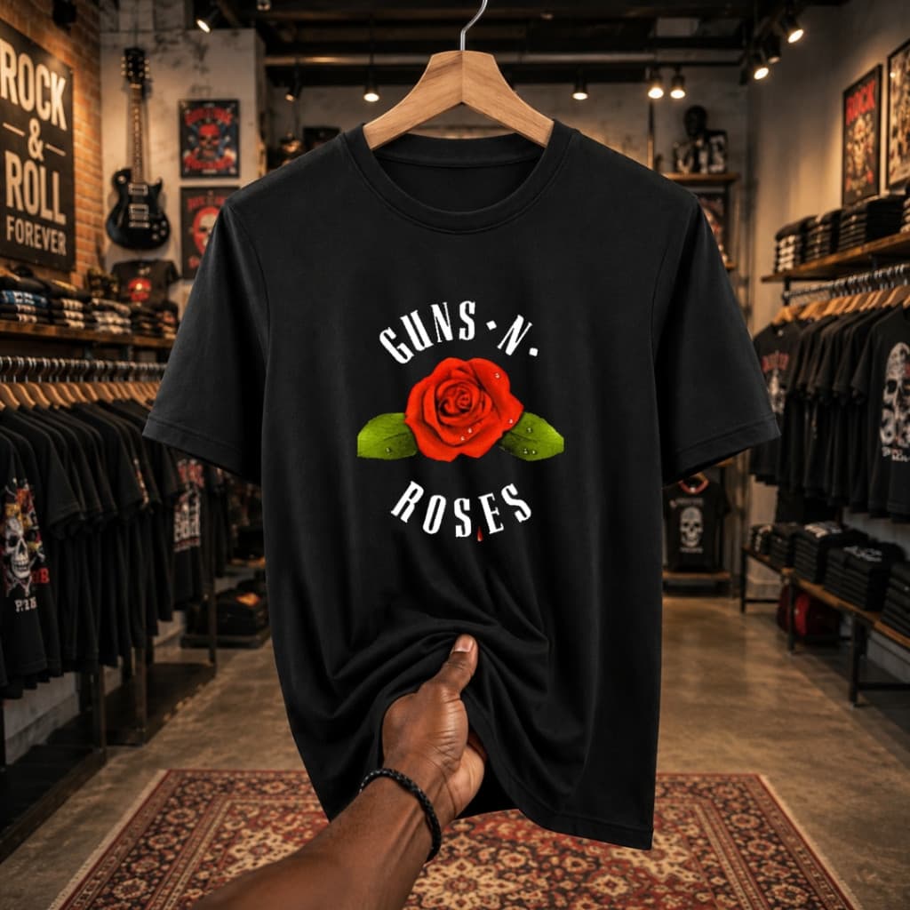 Camiseta Streetwear Básica 100% Algodão Premium Camisa Banda Rock In Roll Guns N Roses