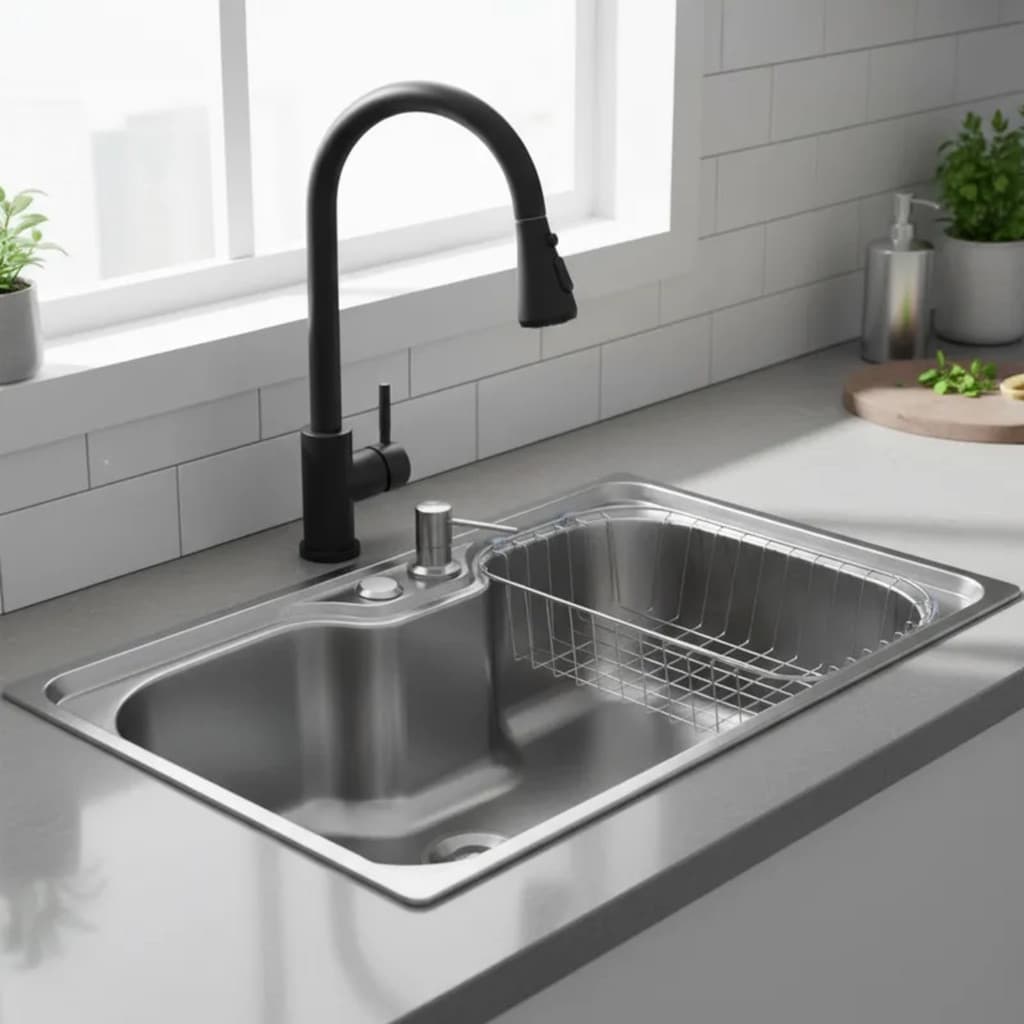 CUBA GOURMET 60X42 INOX ESCOVADO + TORNEIRA EXTENSÍVEL PRETA