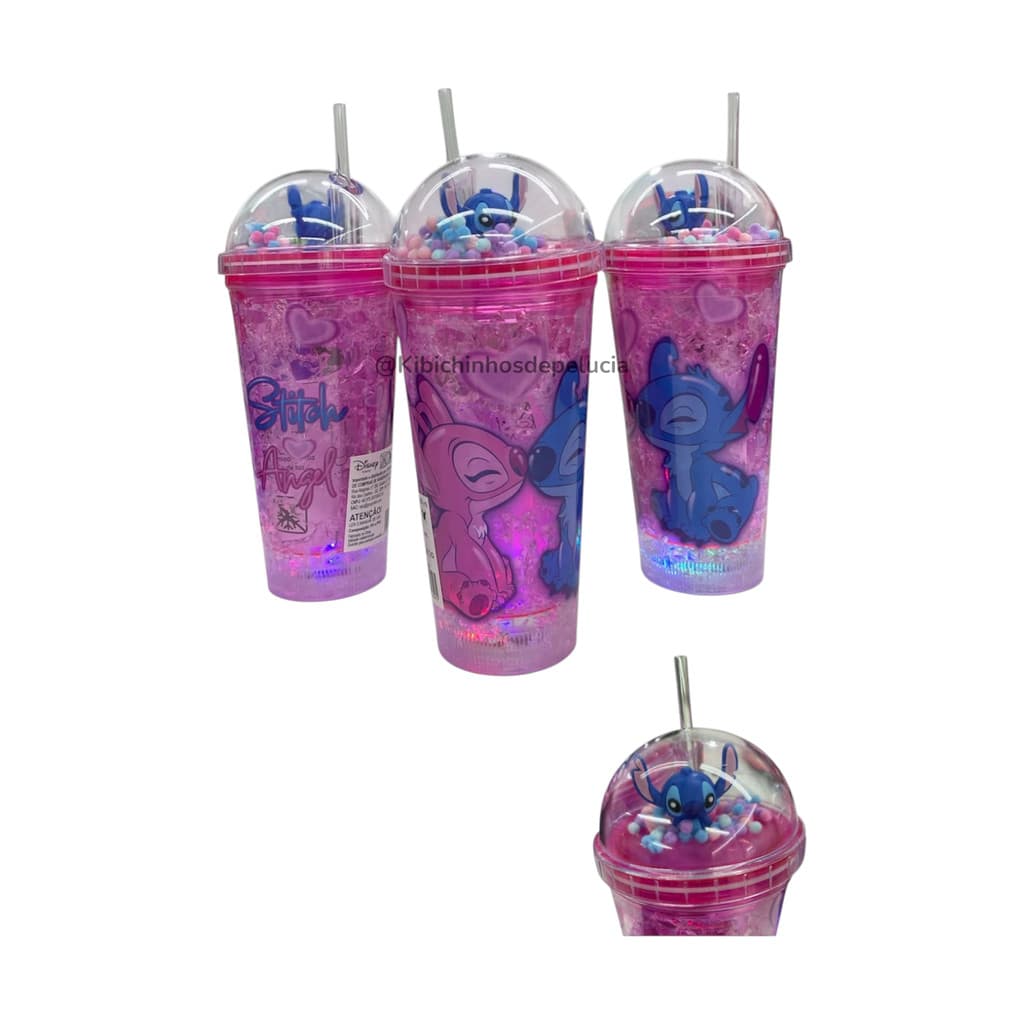 Copo de Plástico com Canudo e LED 460ml – Stitch