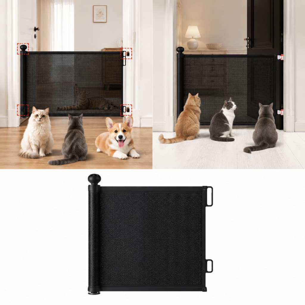 Barreira Retrátil Automática Anti-Fuga – Tela de Proteção para Pets e Bebês, Grade para Portas, Sem Furo, Ajustável