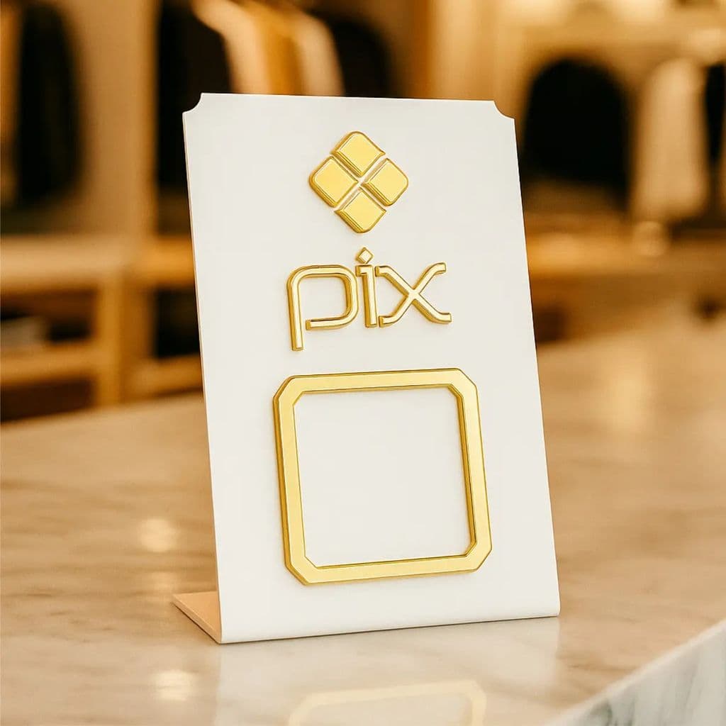 Placa Pix Qr Code Display Pagamentos Acrílico Branco E Preto
