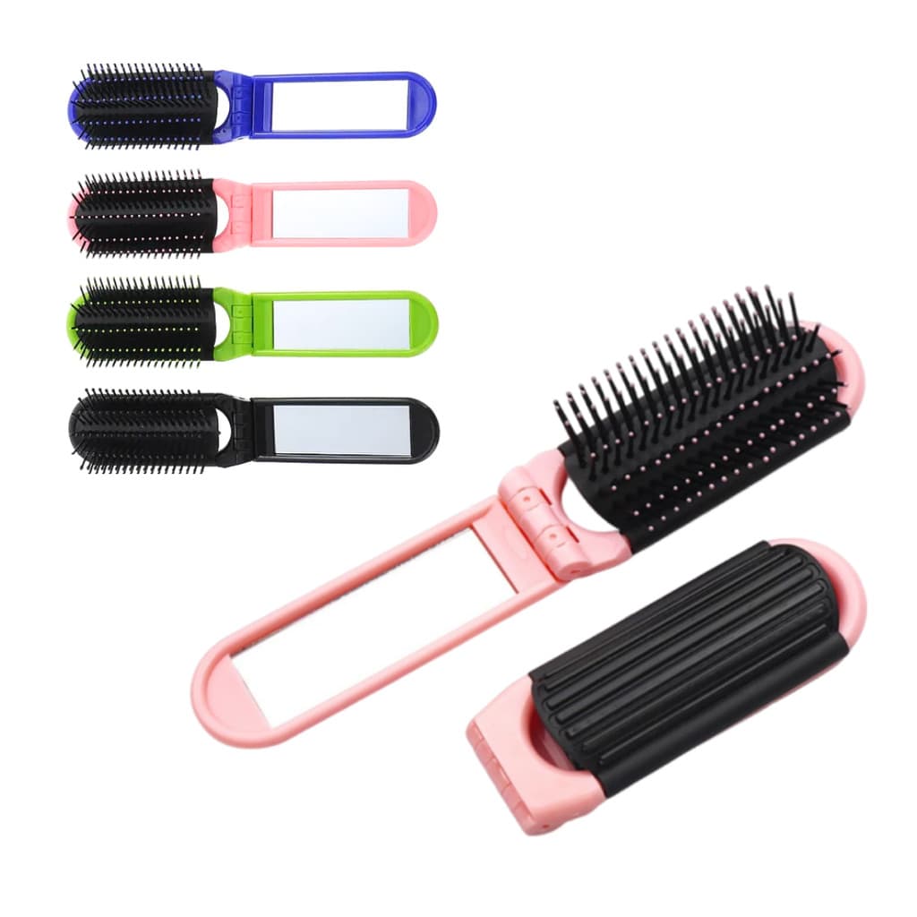Mini Escova de Cabelo Dobrável 2 em 1 Portátil com Espelho Integrado para Bolsa e Viagem