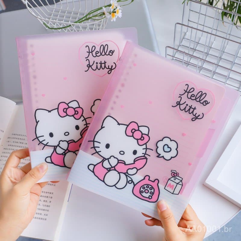 Caderno de Folhas Soltas Hello Kitty Série Rosa e Azul PP A5, Caderno de Folhas Soltas Oficialmente Licenciado Hello Kit
