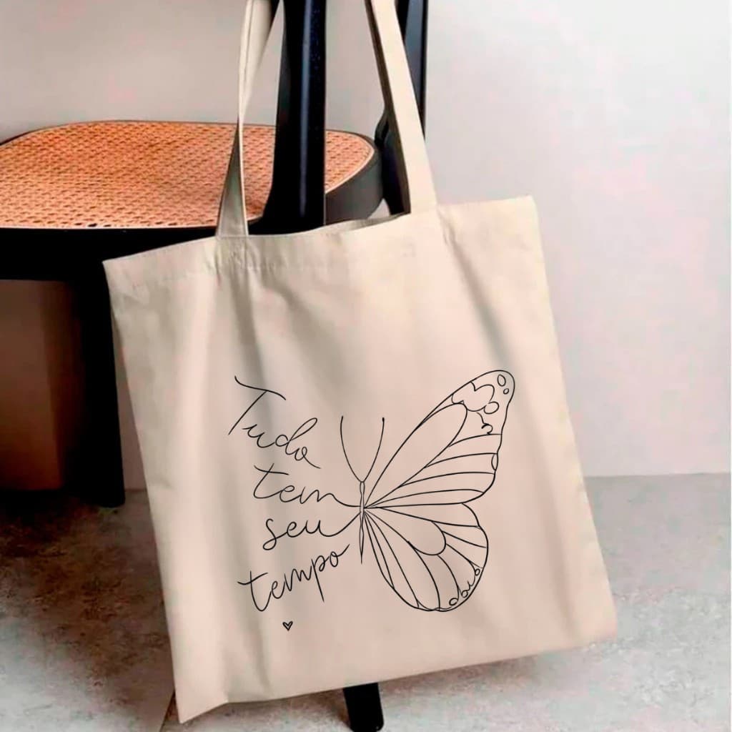 Ecobag de Algodão cru 100% Natural – dia a dia borboleta Bolsa Sacola Praia Sustentavel
