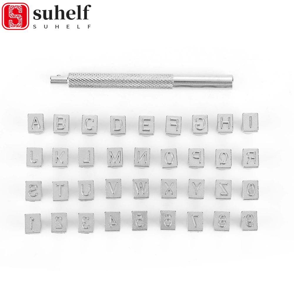 SUHELF 37pcs Kit De Estampagem De Couro , Material De Aço Sólido , Alça , Conjunto De Carimbo De Número De Letra