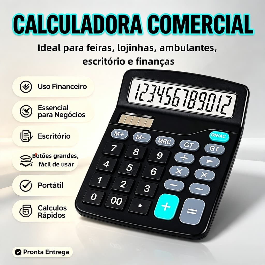 Calculadora Portátil 12 Dígitos Essencial Negócios |Display Grande Porcentagem Finanças Contas |Mesa Escritório Comércio