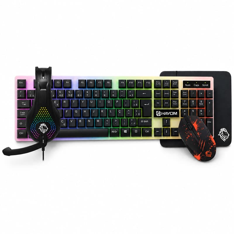 Kit Gamer 4 em 1 com Teclado e Mouse RBG + Headset + Mouse Pad Hayom TC3220