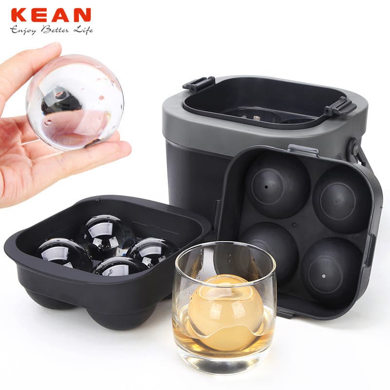 Molde de bola de gelo transparente alto, cubo de gelo de uísque, filme de com bandeja de gelo de Silicone, balde de