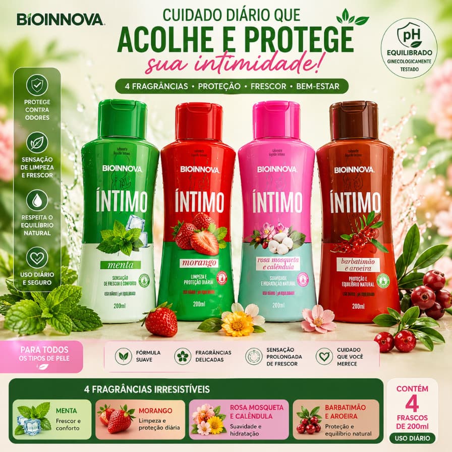 SABONETE LIQUIDO INTIMO BIOINOVA 200ML 4 UNID ESCOLHA SEU KIT