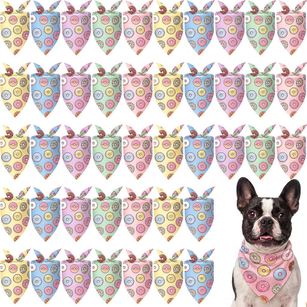 Sanwuta 50 Peças Bandanas para Cães com Estampa de Donuts, Bandanas Fofas em Tons Pastel para Cães, Lenço Triangular par