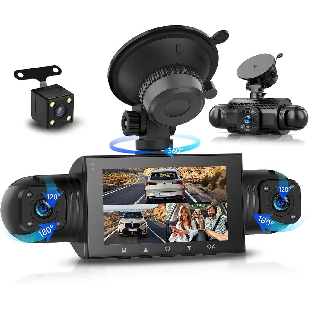 Câmera Veicular de 4 Canais 360 °   Câmera de painel frontal e traseira 1080P para carros, visão noturna com 8 lâmpadas