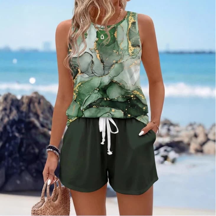 Shorts terno feminino 3D Digital tamanho grande Casual terno de duas peças