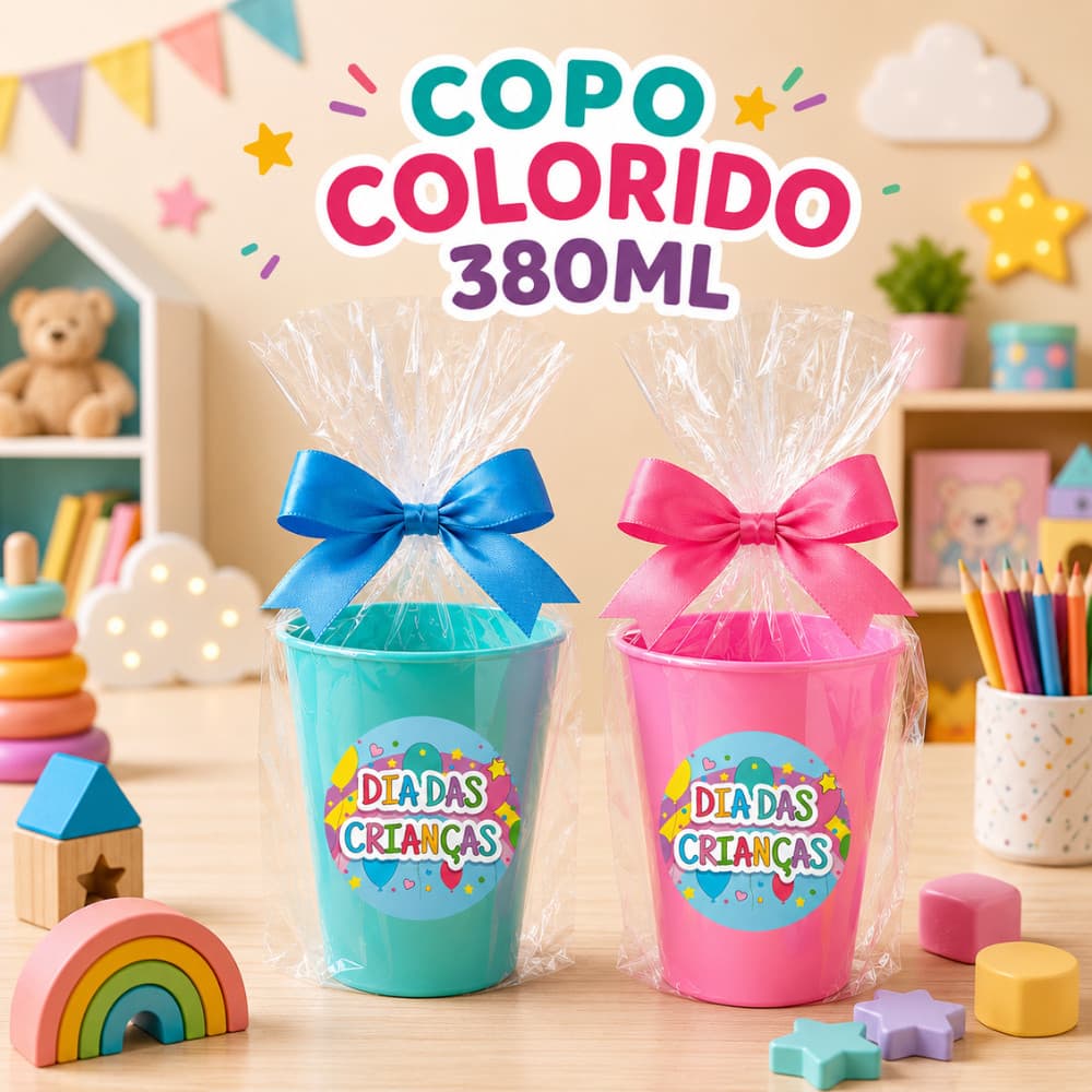Kit 10-20-30-50 Copos de Plástico Dia das Crianças para lembrancinha presente escola creche