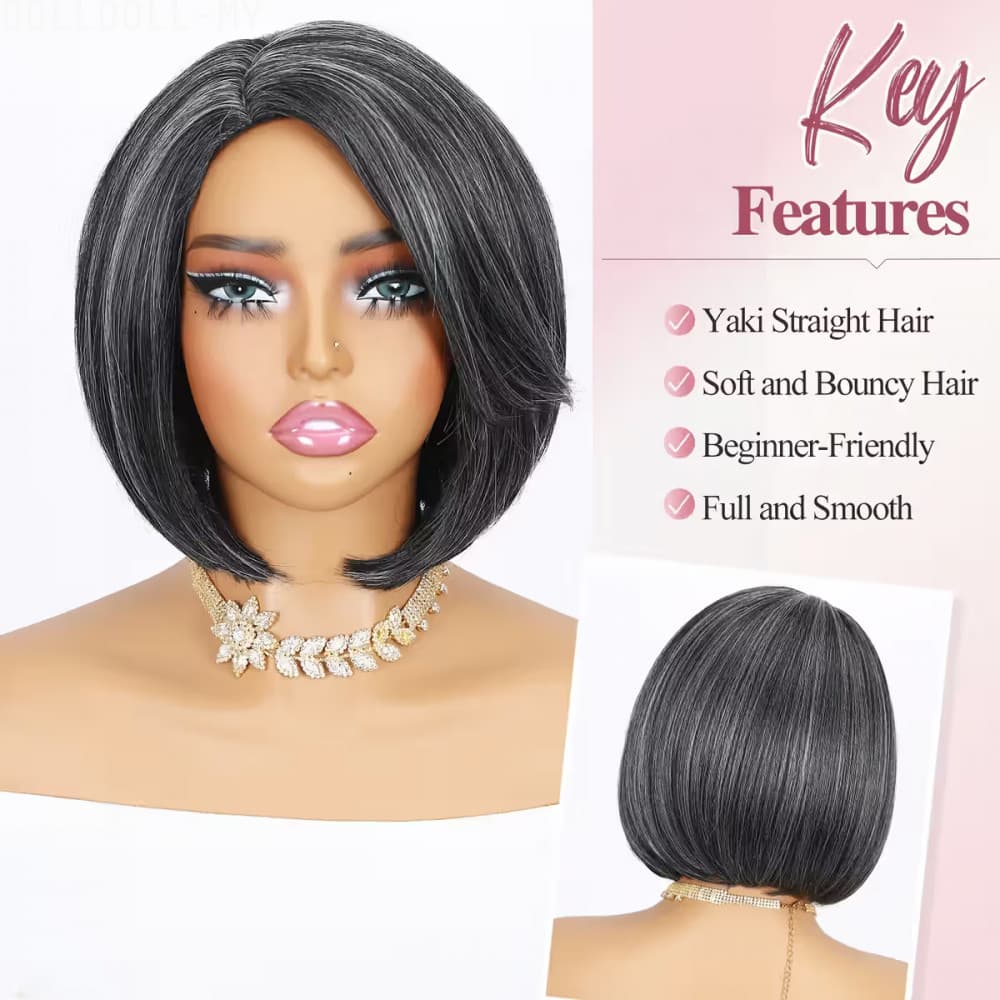 Preto Cinza Ombre Curto Estilo Bob Reto Com Parte Intermediária Para Mulheres Altas