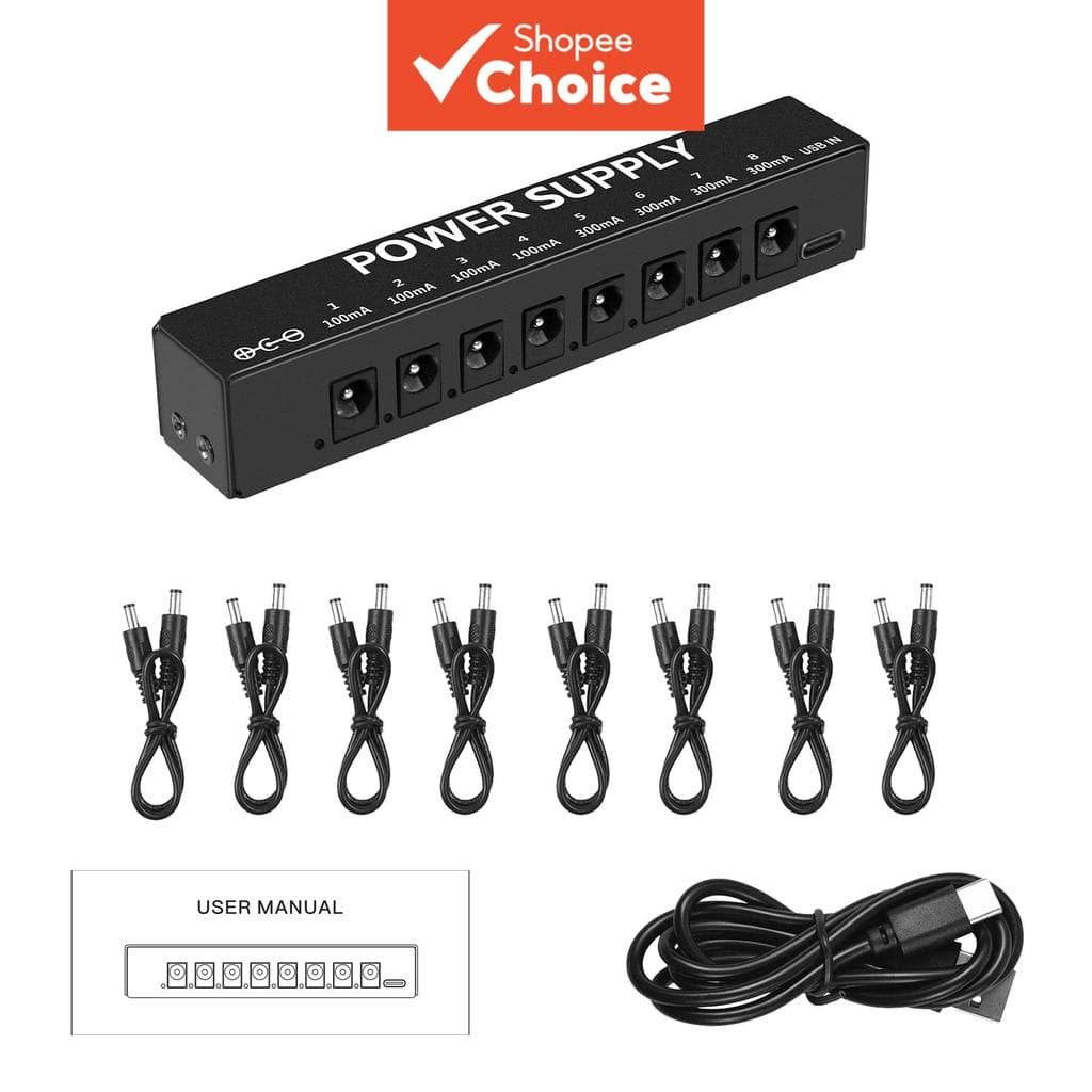 Fonte Para Pedais De Efeito De Guitarra 8 Saída DC Isolada 9V De Alimentação Com Proteção Contra Curto-Circuito Separada