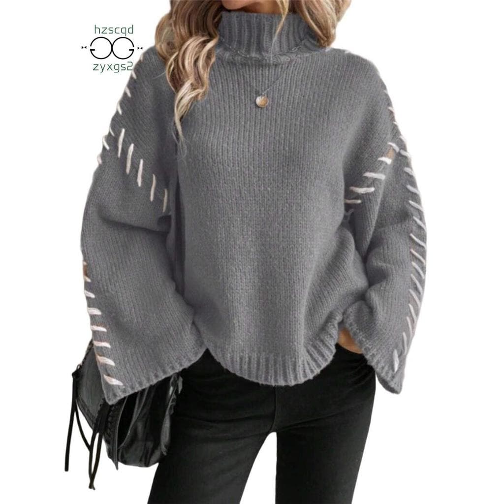 Suéteres De Malha Grossa Femininos Outono Manga Comprida Gola Simulada Pulôver Grande Tops Roupas De Moda De Inverno Cin