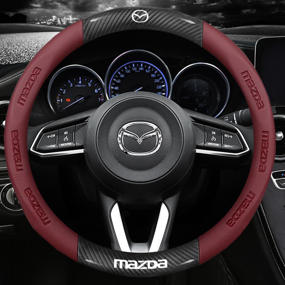 Capa de Volante de Couro para Carro com Costura em Fibra de Carbono para Mazda 3 CX3 CX9 CX5 CX8 Mazda6 MX-5 CX30 Interi