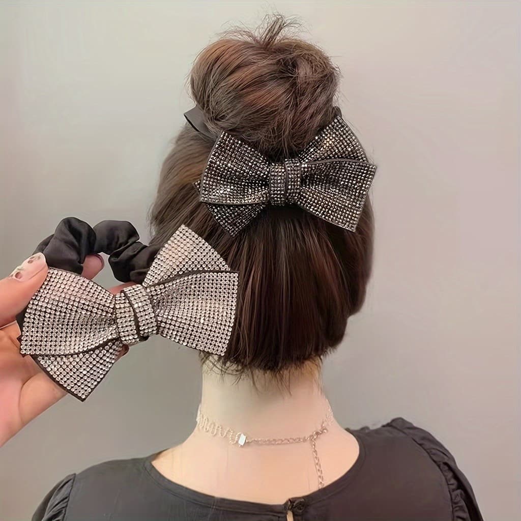 2 peças de diamante intestino grande anel de cabelo arco corda de cabelo simples temperamento bola cabeça flor feminino