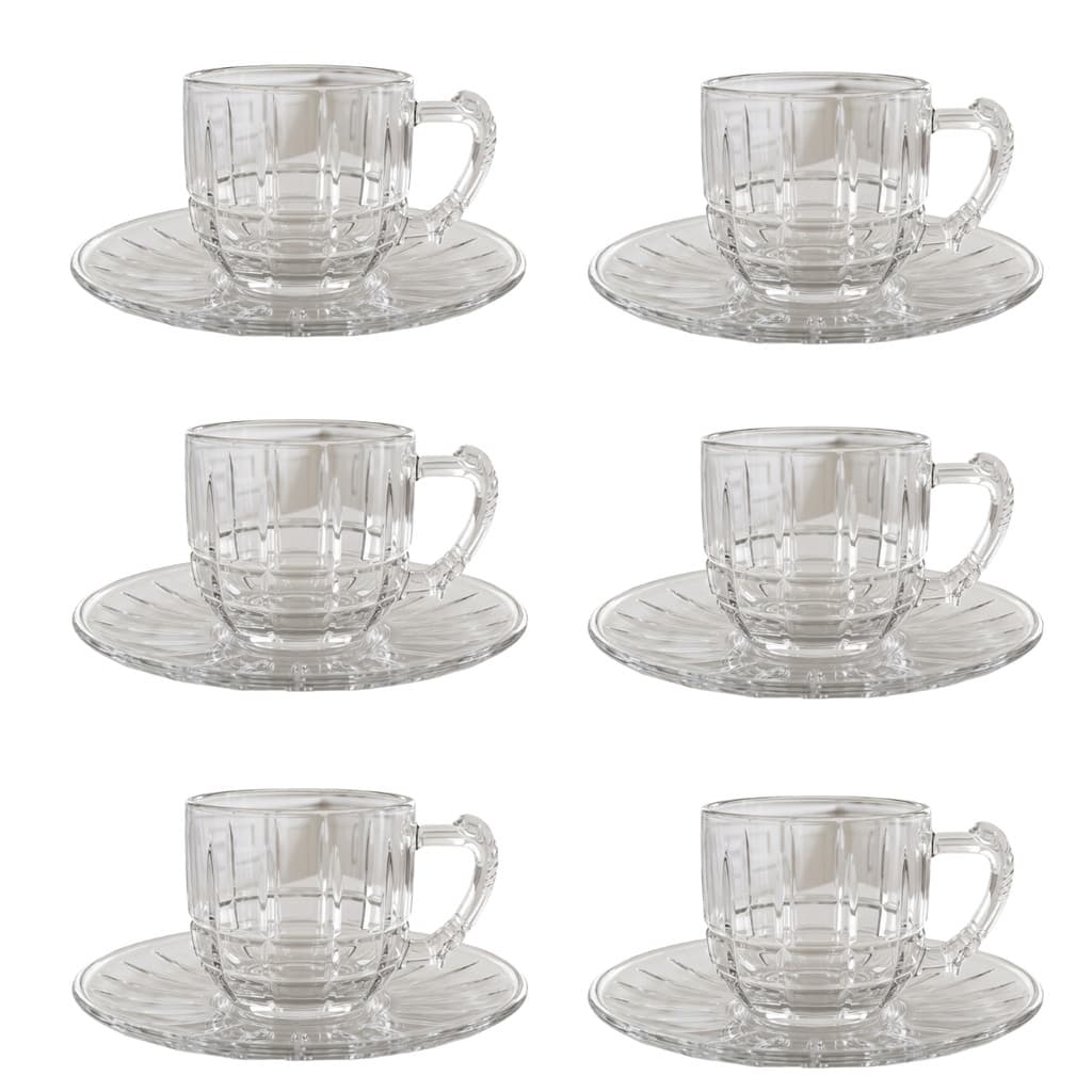 Conjunto 6 Xícaras de Vidro com Pires 90ml Lisboa MEK Jogo Xícara Café Expresso Chá Cappuccino