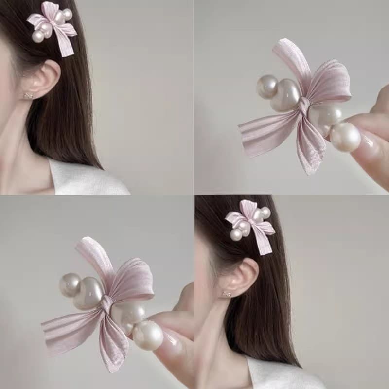 Doce menina!Grampo de cabelo com laço de pérola!Clipe bico de pato de alta qualidade temperamento grampo de cabelo quebr