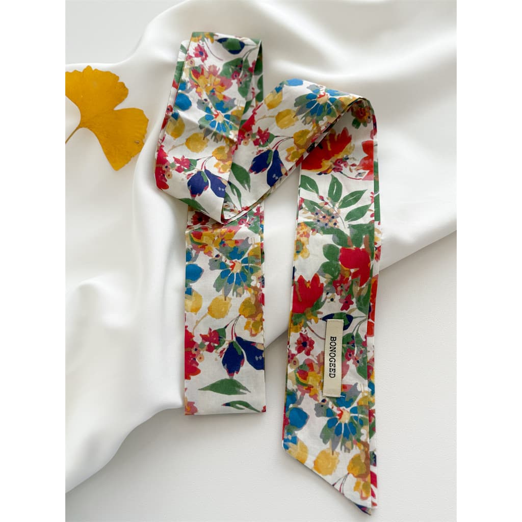Francês romântico Floral pequeno lenço de tira longa feminino decorativo lenço estreito quatro estações longo Streamer f