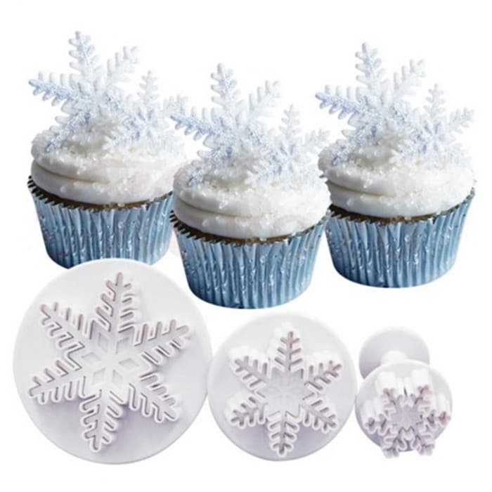 Molde de bolo Fondant de floco de neve de plástico conjunto de 3 peças cenário de natal decoração de bolo ferramenta de