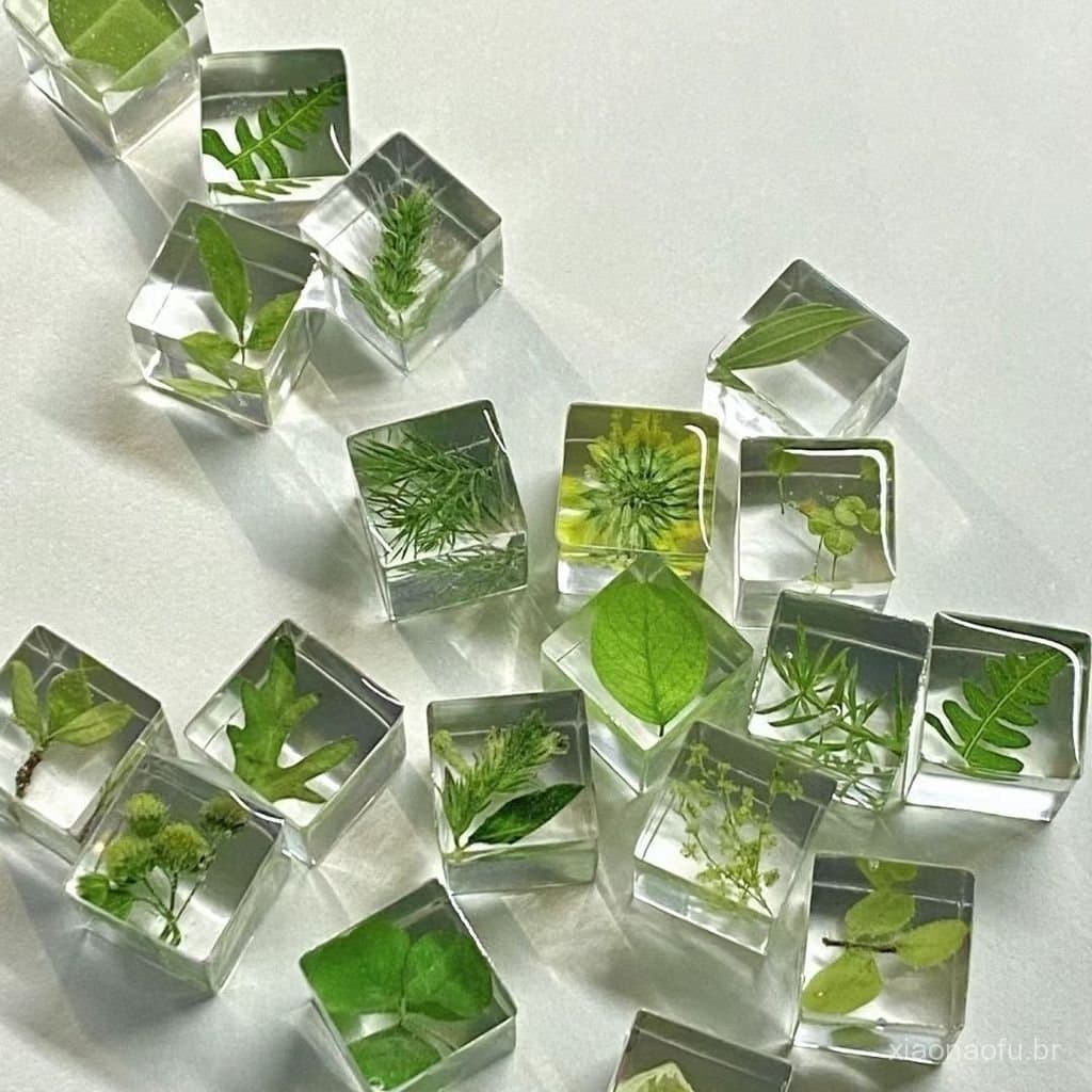 Item popular no Xiaohongshu: Cubo de resina artesanal com planta, produto acabado, espécime 3D, flor eterna, presente pa