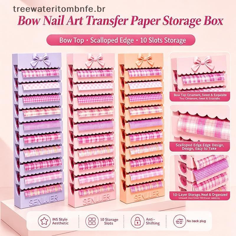 Caixa De Armazenamento De Papel De Transferência De Unhas 10 Compartimentos Impressão 3D Organizador Portátil Para Entus