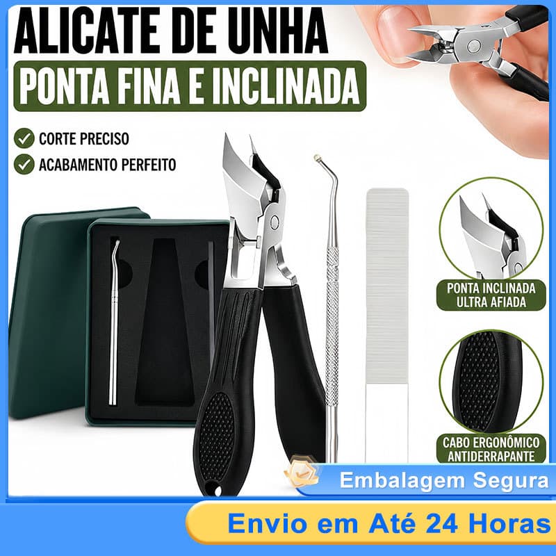 Kit 3 Peças Alicate Corta Unhas Bico Águia 25° Anti Respingo Aço Inoxidável Preto para Unhas Grossas Encravadas