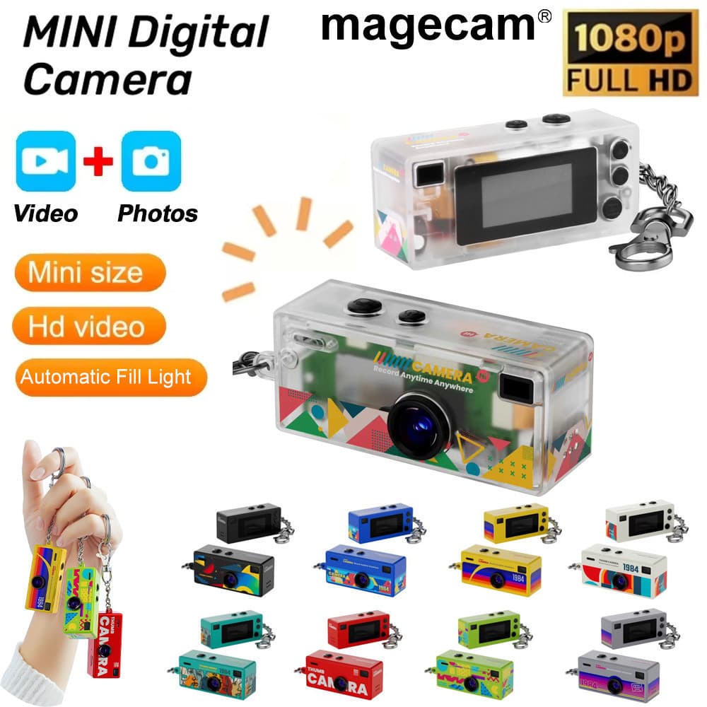 Câmera Chaveiro Mini Retro de 0,96 polegadas, Câmera Esportiva Suporta Cartão de Memória, Filmadora Ultra Pequena 1080P,