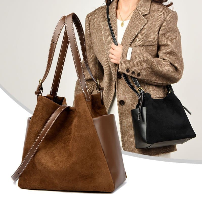 Bolsa tote elegante de camurça para mulheres, bolsa de mão moderna e criativa, bolsa de ombro para uso diário, entrega d