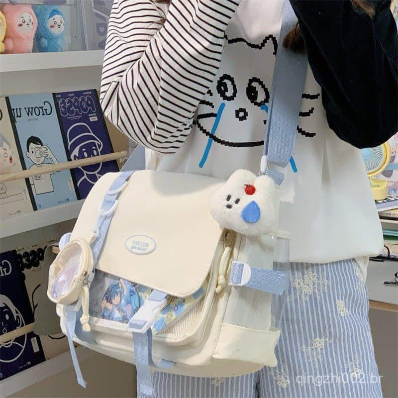 Bolsa feminina, bolsa transversal fofa estilo universitário, bolsa mensageiro versátil de grande capacidade para estudan