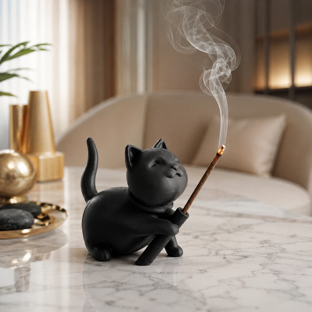 Incensário Gatinho Decorativo Porta Incenso Minimalista Moderno Relaxante