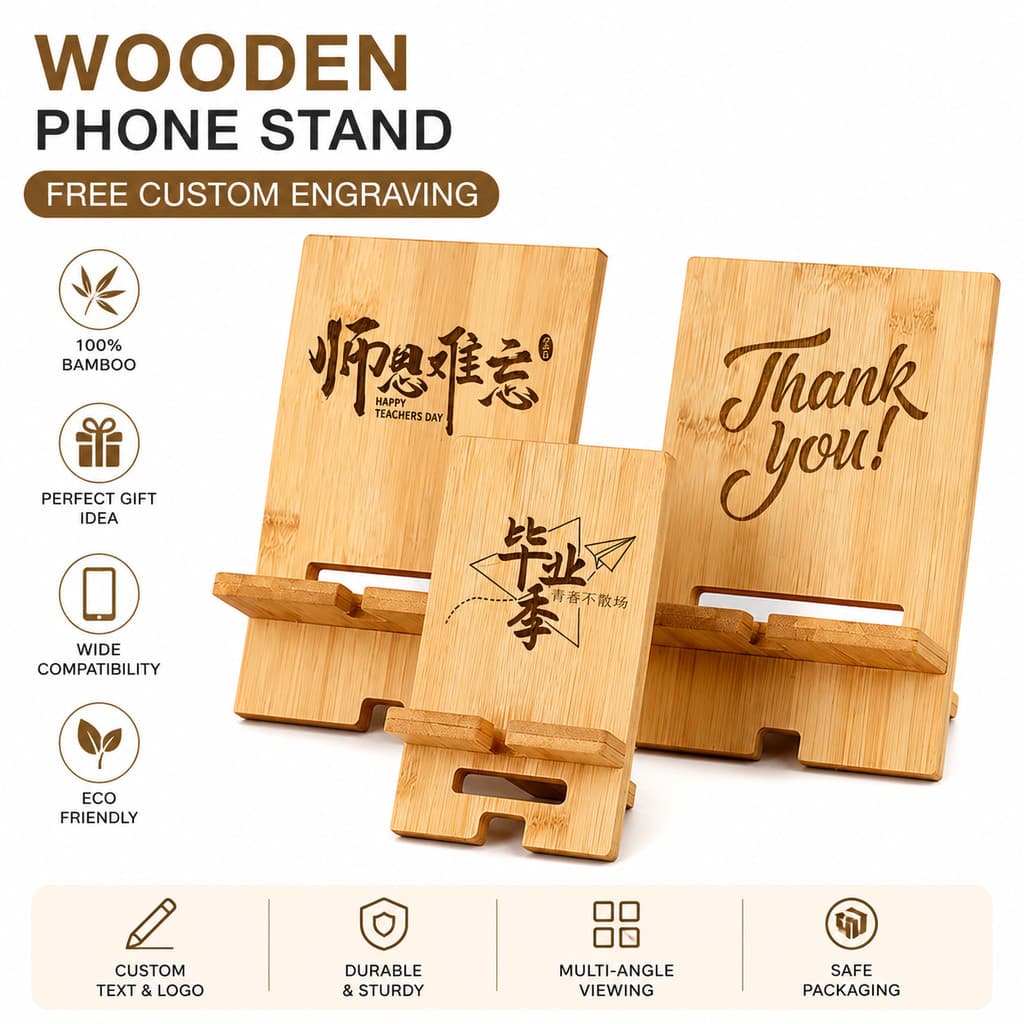 Suporte De Telefone De Bambu Gravado Personalizado Gratuito Mesa Para Presente De Porta De Lembrança Corporativa De Aniv